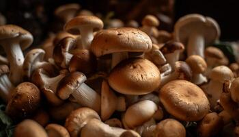 Fresh organic mushroom, a healthy vegetarian ingredient for gourmet cooking generated by AI photo