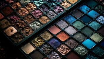 Vibrant eyeshadow palette set in multi colored variation for glamorous make up generated by AI photo