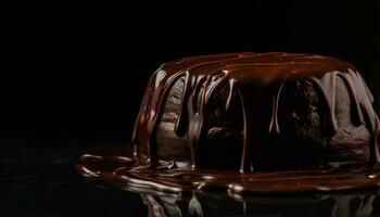 Indulgent chocolate cake slice with rich dark chocolate sauce drizzle generated by AI photo