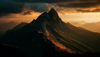 majestuoso montaña pico a oscuridad, un panorámico belleza en naturaleza generado por ai foto