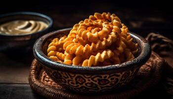 A rustic homemade dessert stack on a wooden table generated by AI photo