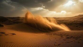 majestuoso arena dunas onda en temor inspirador puesta de sol terminado África línea costera generado por ai foto