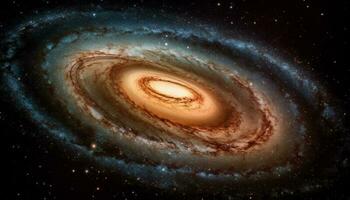 Exploding supernova creates spiral wave in deep galaxy space generated by AI photo