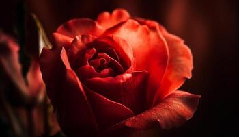 Vibrant tulip petal, dew drop, softness on black background generated by AI photo