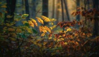 Vibrant autumn leaves create a colorful forest landscape in October generated by AI photo