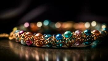 un lujoso oro pulsera con multi de colores piedras preciosas, un Perfecto regalo generado por ai foto