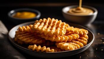 A high angle view of a plate of indulgent desserts generated by AI photo