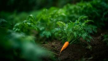 Ripe carrot from organic vegetable garden adds freshness to salad generated by AI photo