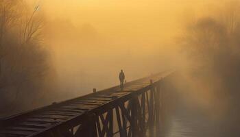 One person walking on footpath, enjoying tranquil autumn outdoors generated by AI photo