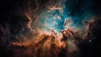 Night sky glows with bright star field and nebula clouds generated by AI photo