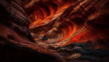 Smooth sandstone curves create vibrant abstract patterns in Antelope Canyon generated by AI photo