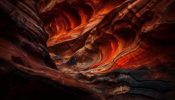 Smooth sandstone curves create vibrant abstract patterns in Antelope Canyon generated by AI photo