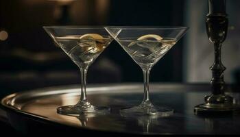 Elegant martini glass reflects luxury nightlife at the bar generated by AI photo