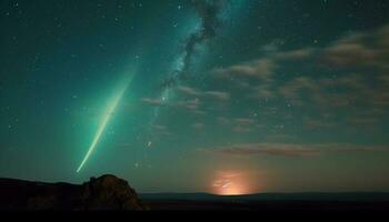 Silhouette of mountain peak illuminated by majestic moonlight and stars generated by AI photo