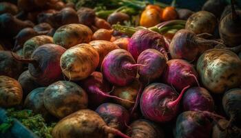 Fresh, organic vegetables in multi colored heap for healthy eating generated by AI photo