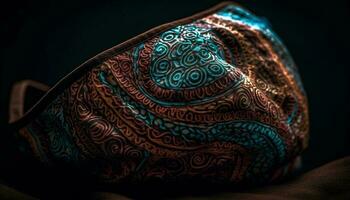 Indigenous cultures inspire ornate silk embroidery on blue wool garment generated by AI photo