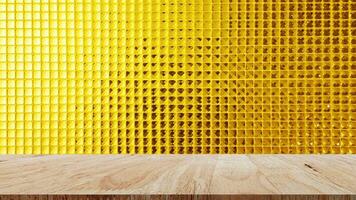 Wooden floor with Golden yellow square mosaic for background, Beautiful mosaic wall luxurious or ceramic wall for luxurious pattern background photo