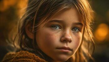 un alegre joven niña disfrutando el belleza de naturaleza al aire libre generado por ai foto