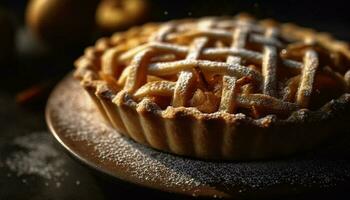 recién horneado hecho en casa manzana tarta, un dulce indulgencia para otoño generado por ai foto