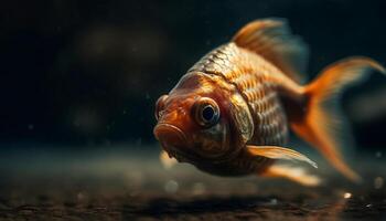 Colorful goldfish swims in tropical reef, beauty in nature captured generated by AI photo