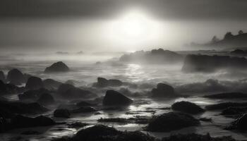 A tranquil seascape at dusk, the beauty of nature mystery generated by AI photo