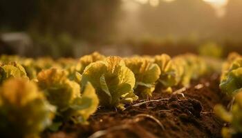 Fresco orgánico vegetales crecer en el sano verde campo prado generado por ai foto