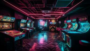 Modern casino bar illuminates leisure games with futuristic machinery generated by AI photo