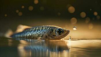 el brillante pescado ojo refleja el tranquilo puesta de sol natural belleza generado por ai foto