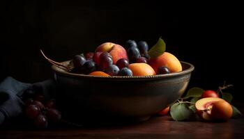 Juicy fruit bowl with ripe berries and fresh apple slices generated by AI photo