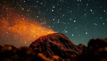 Mountain peak illuminated by glowing Milky Way generated by AI photo