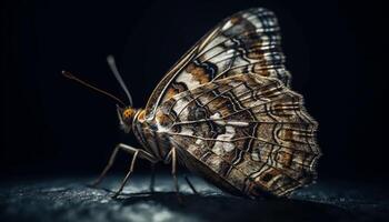 Spotted butterfly fragile beauty in nature, a macro masterpiece generated by AI photo