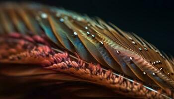 Vibrant peacock feathers showcase nature beauty in multi colored patterns generated by AI photo