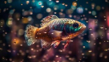 Multi colored siamese fighting fish swims in glowing underwater paradise generated by AI photo