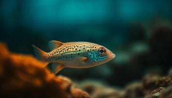 A striped fish swims in the beautiful coral reef underwater generated by AI photo