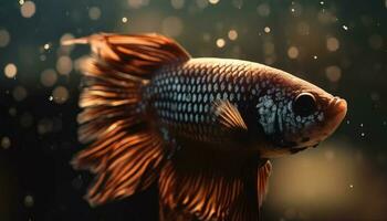 Siamese fighting fish flaunts fiery elegance in underwater luxury tank generated by AI photo