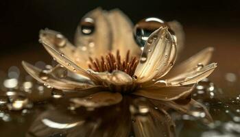 Tranquil scene single lotus water lily in pond reflects beauty generated by AI photo