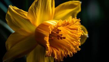 vibrante amarillo pétalo con Rocío gota, belleza en naturaleza formalidad generado por ai foto