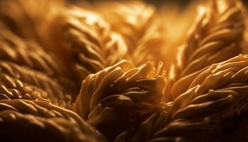 Vibrant yellow flower head in macro, focus on foreground beauty generated by AI photo