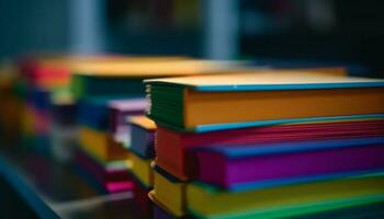 A colorful stack of textbooks on a bookshelf for learning generated by AI photo