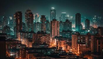 Beijing financial district glows with skyscrapers in the night sky generated by AI photo