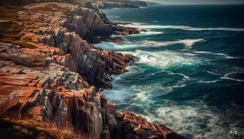 The majestic cliff eroded rock formation creates an idyllic seascape generated by AI photo