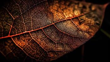 Vibrant autumn leaf veins showcase organic growth in nature beauty generated by AI photo