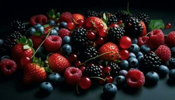 jugoso baya Fruta bol, un gastrónomo verano postre variación generado por ai foto