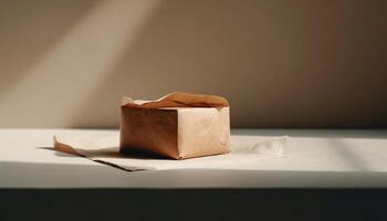 Rustic cardboard box wrapped in brown paper, perfect for shipping generated by AI photo