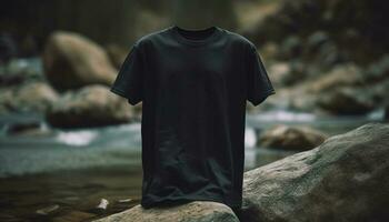 A young adult wearing a wet t shirt standing in solitude generated by AI photo