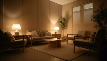 un lujoso moderno vivo habitación con cómodo sofá y elegante decoración generado por ai foto
