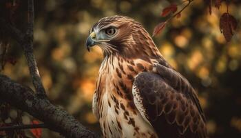 el majestuoso pájaro de presa encaramado en un rama generado por ai foto