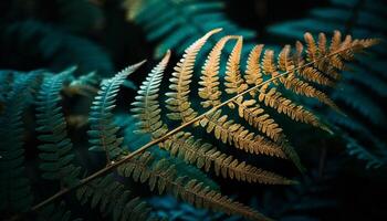 Fresh fronds in vibrant green, a tropical rainforest abstract beauty generated by AI photo