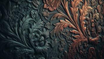 Ornate brocade design on dark silk exudes modern elegance generated by AI photo