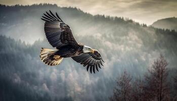 The majestic bald eagle spreads its wings in mid air freedom generated by AI photo